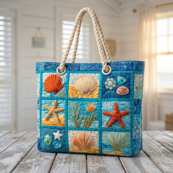 Muscheln am Ufer – Gesteppte Strandtasche