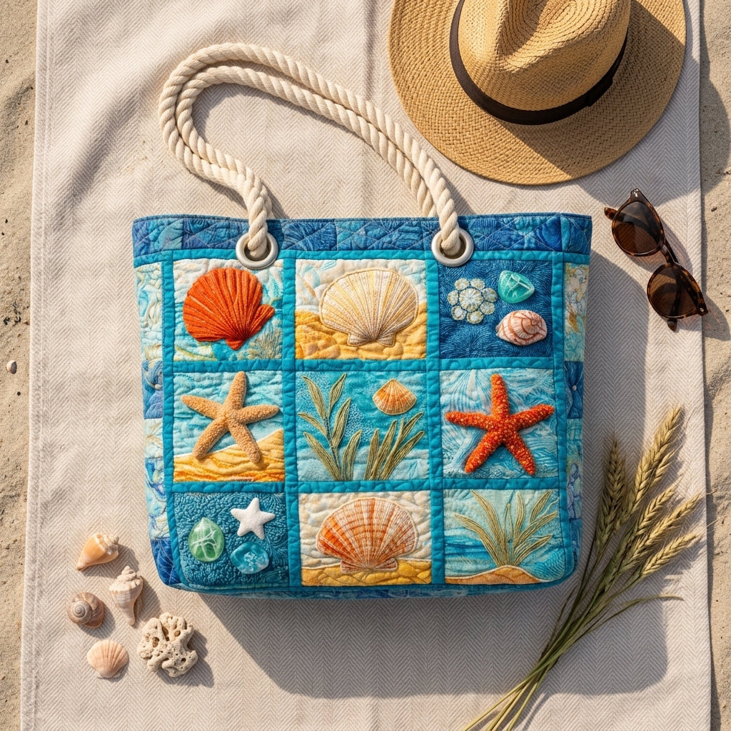Muscheln am Ufer – Gesteppte Strandtasche