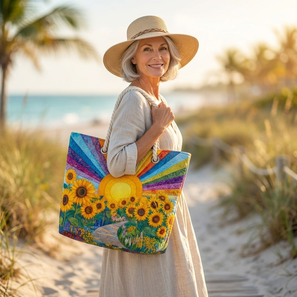 Regenbogensonne – Gesteppte Strandtasche