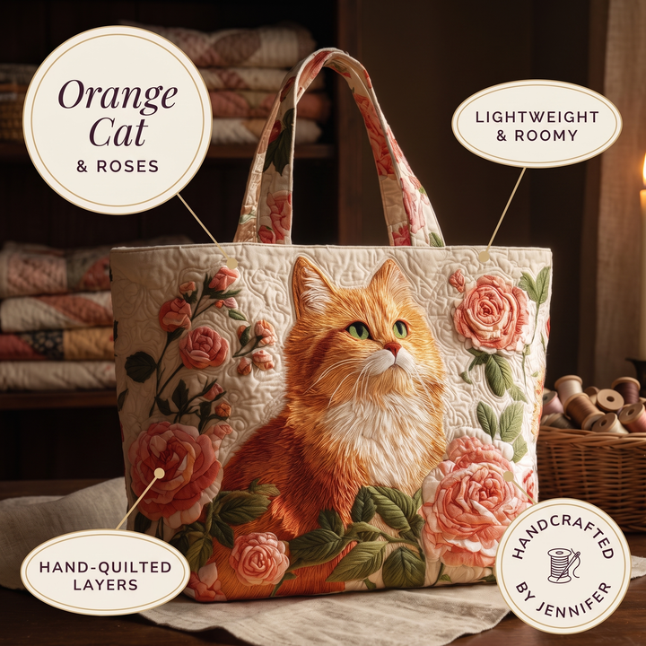 Rote Katze mit Rosen – Gesteppte Tasche