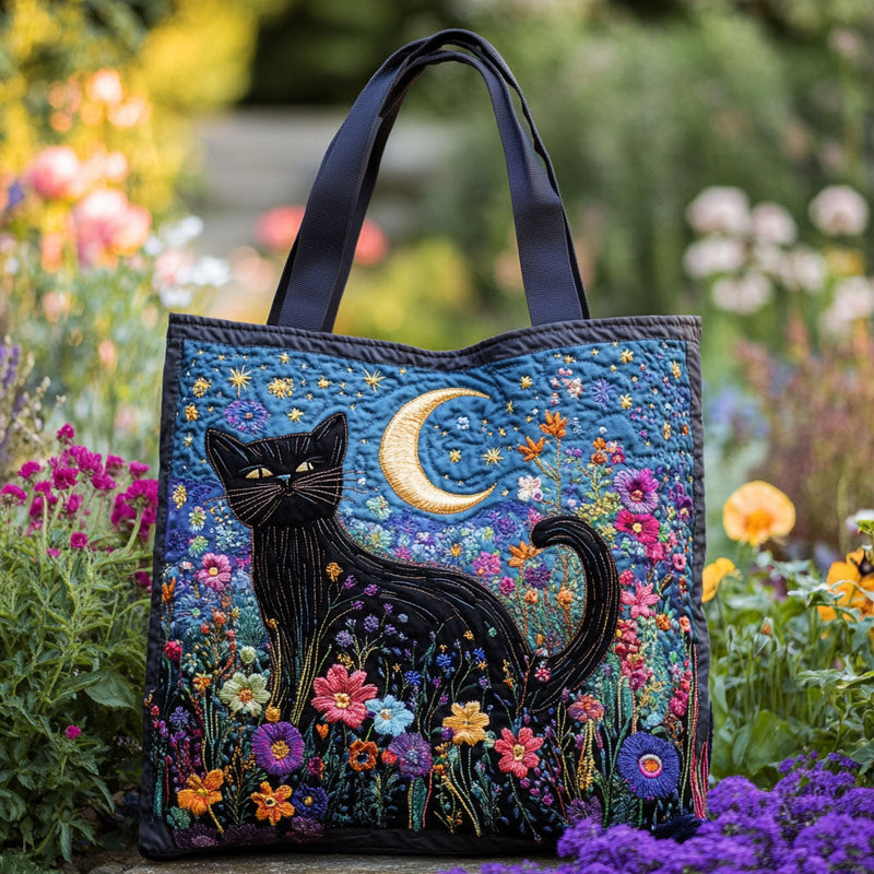 Schwarze Katze im Mondlicht – Gesteppter Shopper