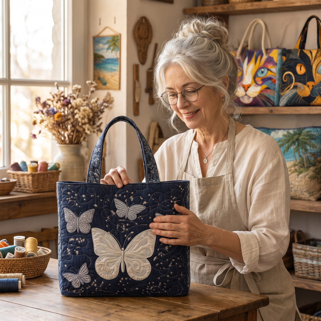 Silberner Schmetterling – Gesteppte Tasche
