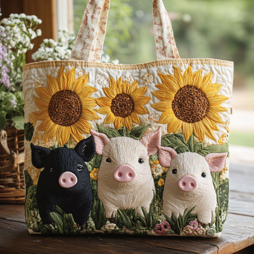 Sonnenblume und Schweine – Gesteppter Shopper