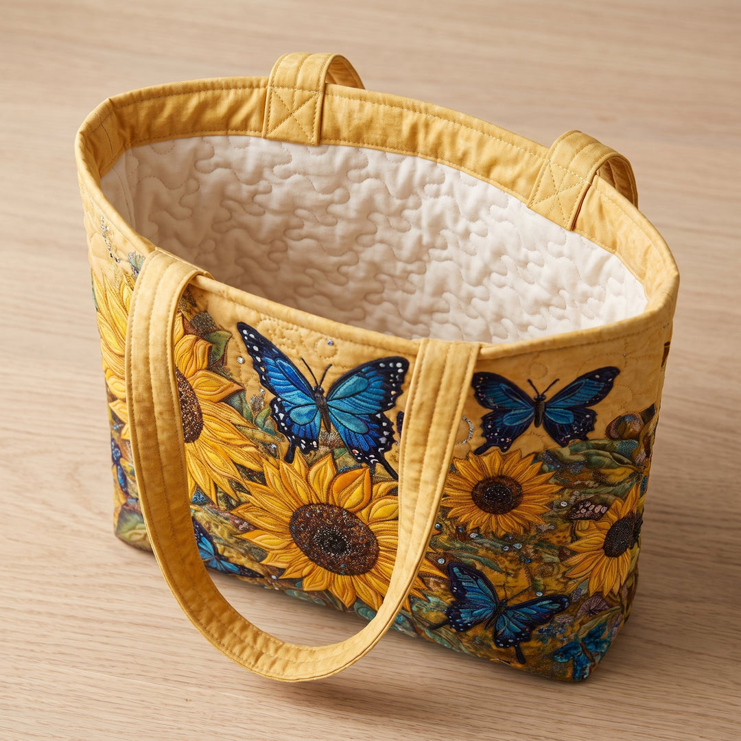 Sonnenblumen und blaue Schmetterlinge – Gesteppte Tasche
