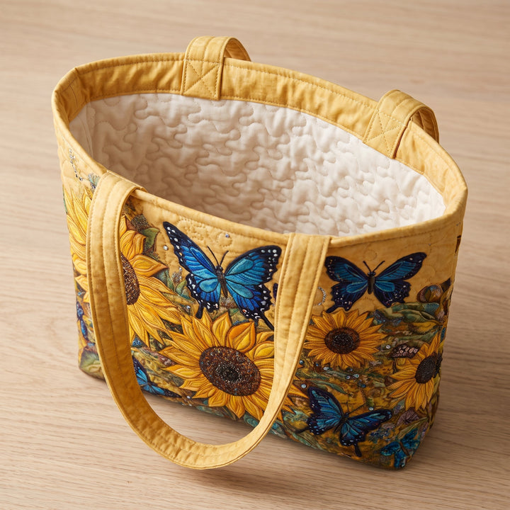 Sonnenblumen und blaue Schmetterlinge – Gesteppte Tasche