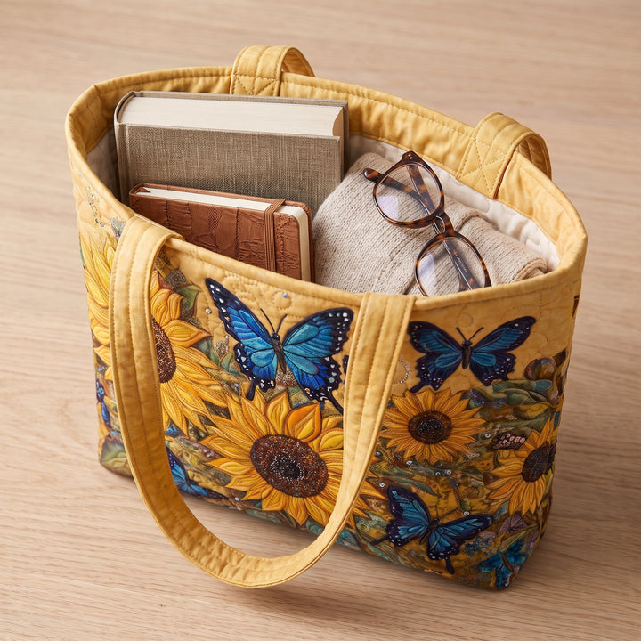 Sonnenblumen und blaue Schmetterlinge – Gesteppte Tasche