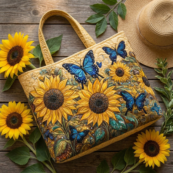 Sonnenblumen und blaue Schmetterlinge – Gesteppte Tasche