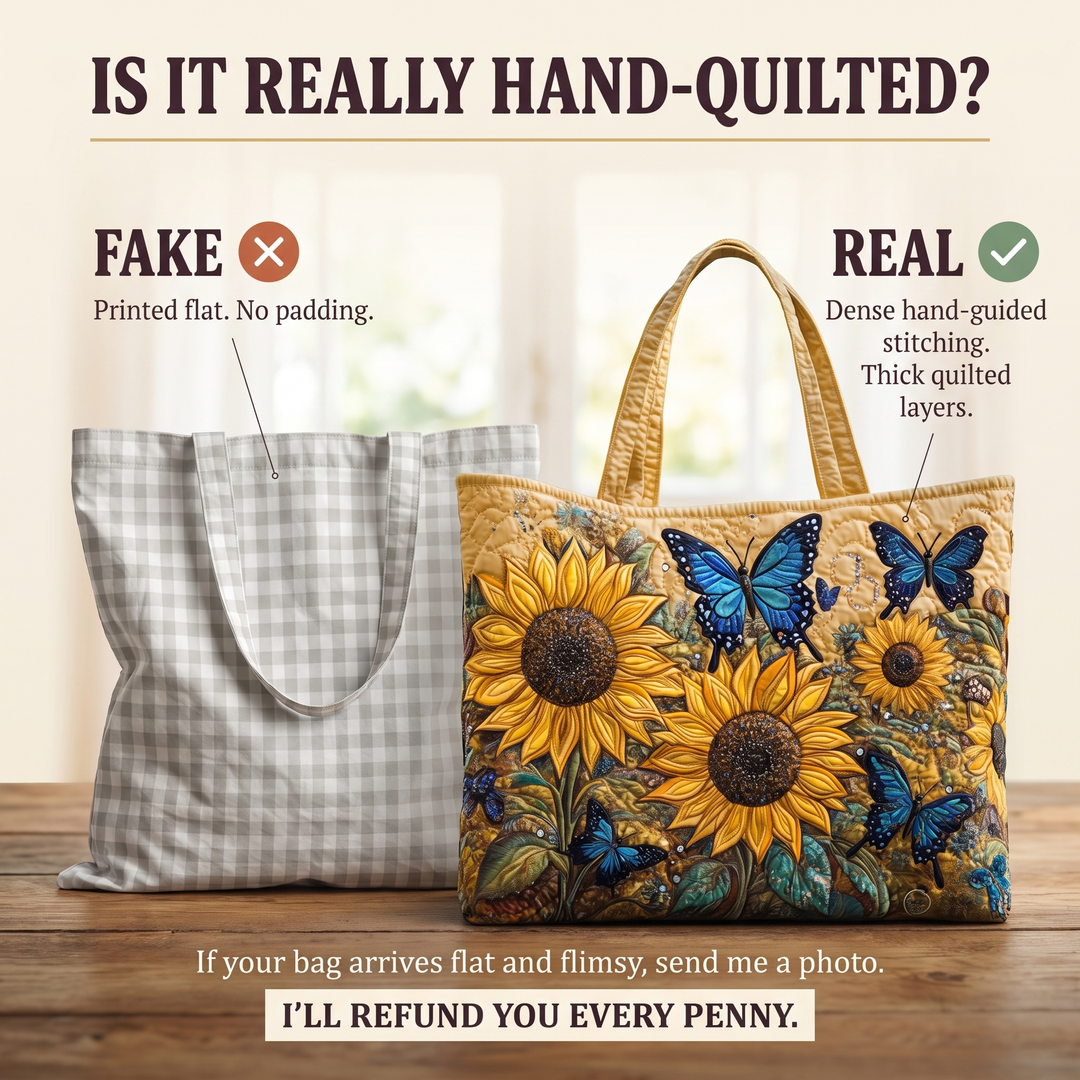 Sonnenblumen und blaue Schmetterlinge – Gesteppte Tasche