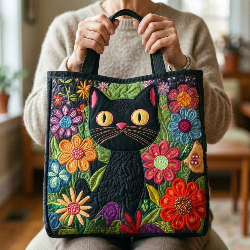 Verzauberte schwarze Katze – Gesteppte Tasche
