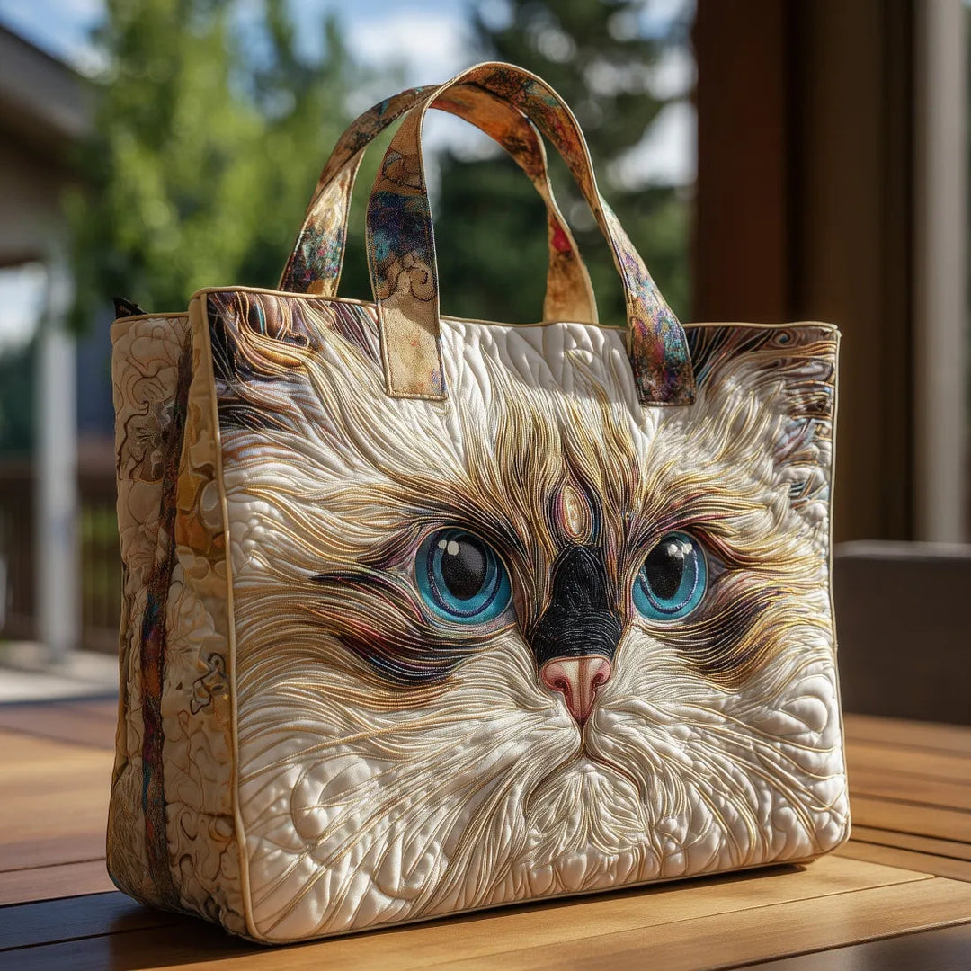 Weiße Katze mit blauen Augen – Gesteppte Tasche