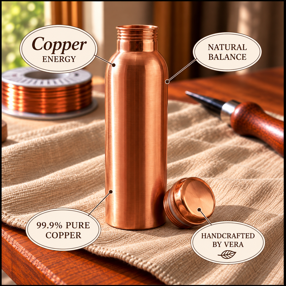 Elegante Wasserflasche aus reinem Kupfer