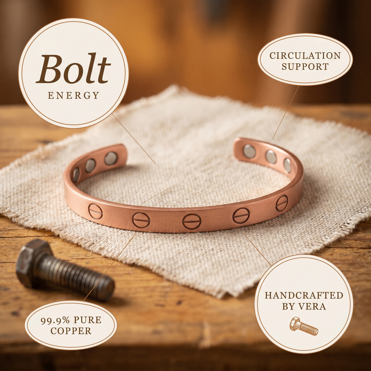 Kupferarmband Bolt