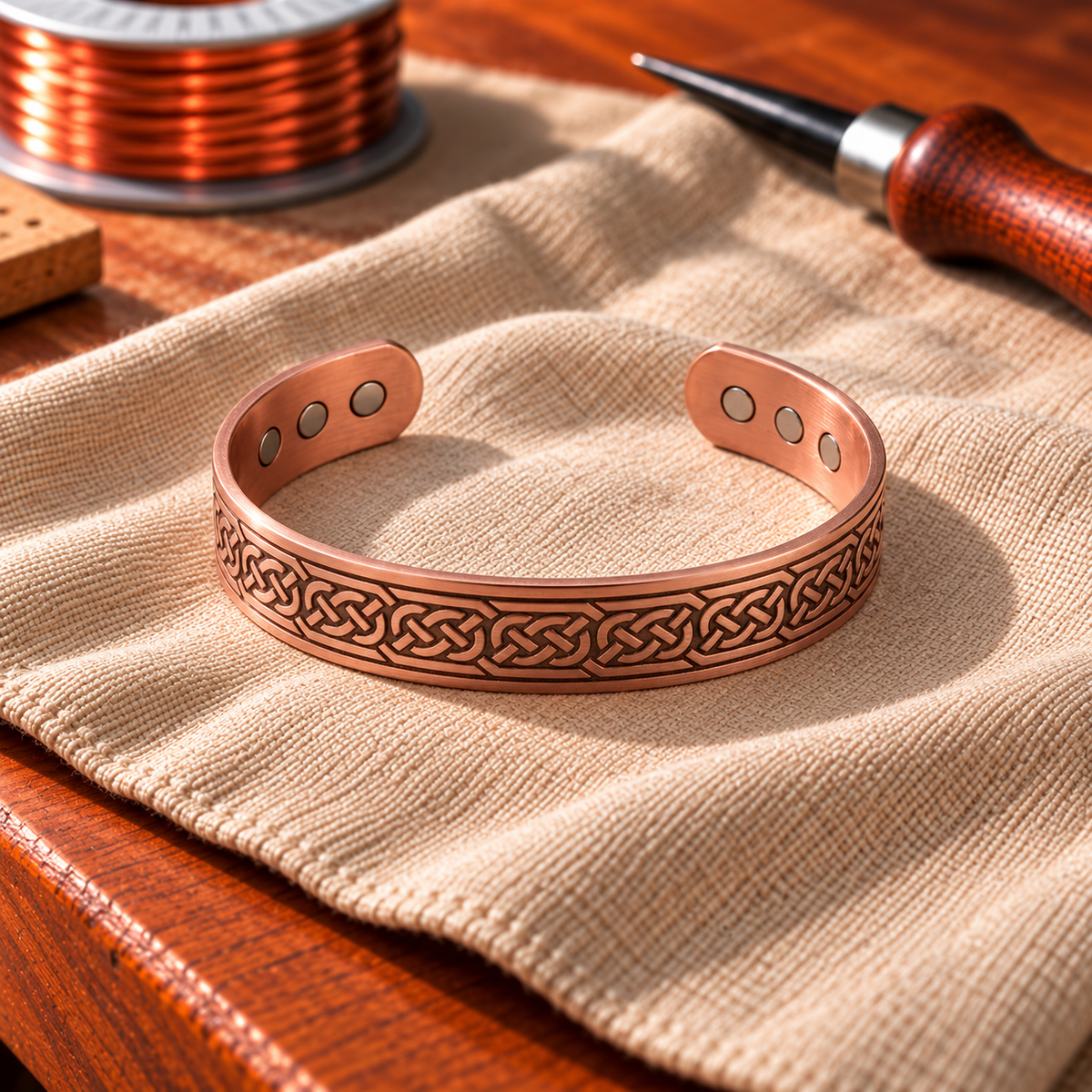 Kupferarmband mit Magneteinlage Knoten
